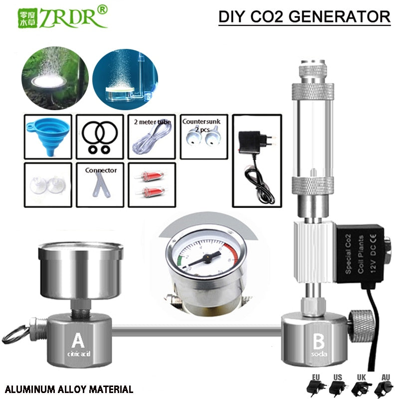 Kit de sistema generador de CO2 DIY para acuario ZRDR generador de CO2, difusor de contador de burbujas con válvula solenoide, para/crecimiento de plantas acuáticas