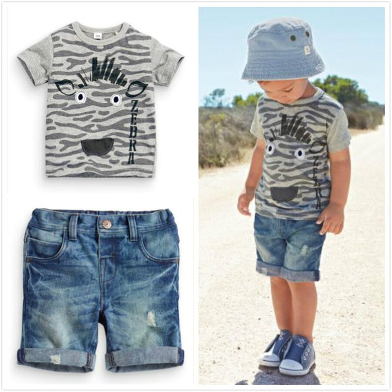 2022 Sommer Stil Kinder Baby Kleidung Set Kinder Jungen Kleidung Kurzarm T-shirt + Denim Shorts 2 Stück Outfit Sets für 2-6T