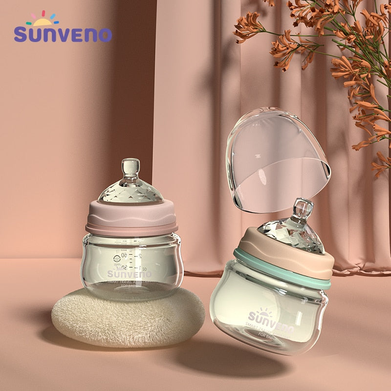 Sunveno Baby Bottle Newborn Baby Milk Bottle Nursing Bottle Anti-Choke Design - Glass ,BPA Free, 80ml, 2.5 oz,0-3 Months