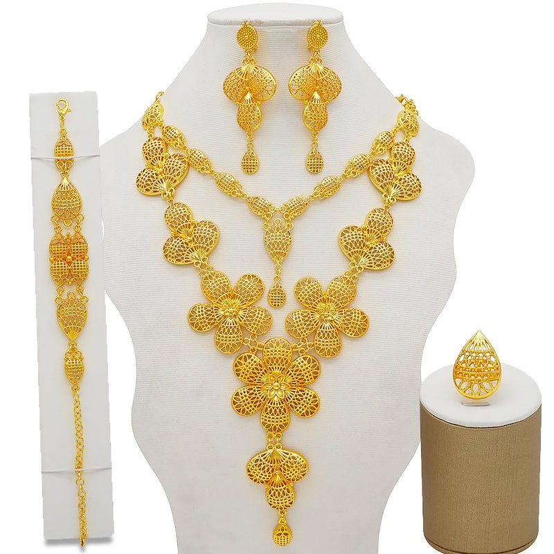 Dubai Schmuck Sets Gold Farbe Halskette &amp; Ohrring Set für Frauen Afrikaner Frankreich Hochzeit Schmuck Äthiopien Brautgeschenke