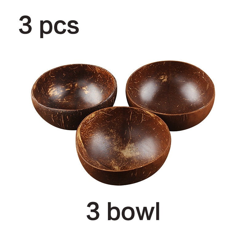 Trend Natural Coconut Bowl set Spoon Fruit Salad Noodle Rice Bowl Wooden Creative Coconut Shell Smoothie bowl Tableware kitchen