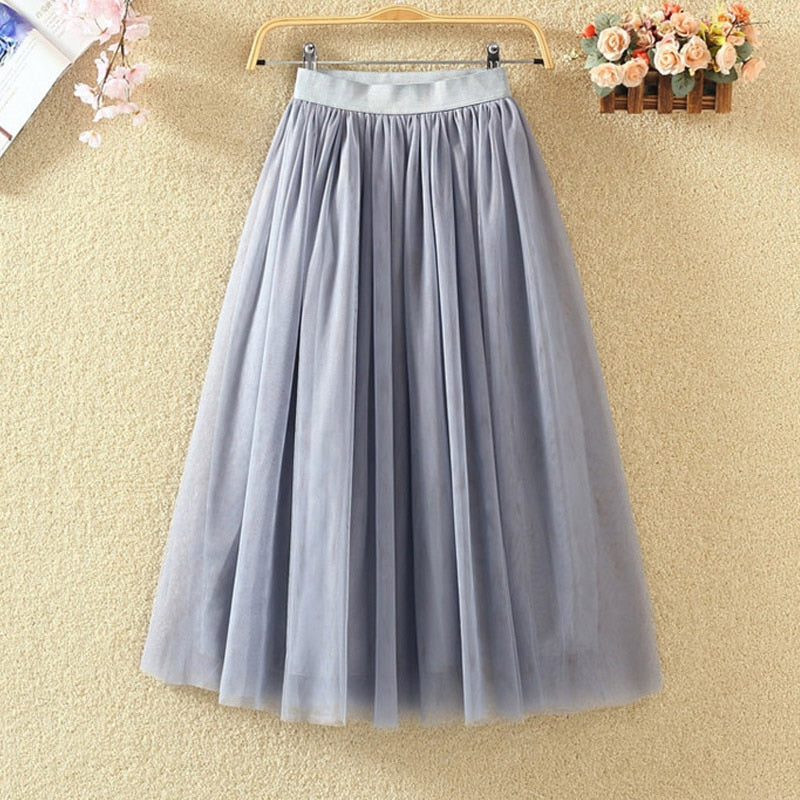 OHRYIYIE 2023 Spring Summer Vintage Long Tulle Skirt Women Elastic High Waist Mesh Skirts Pleated Tutu Skirt Female Jupe Longue