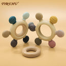 1PC Silicone Teether Baby Rudder Shape Wooden Teether Ring Kid Gift Food Grade Silicone Children&