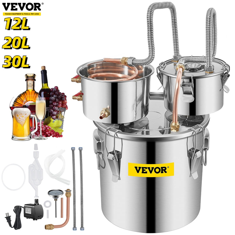 VEVOR 12L 20L 30L Destilador de elaboración de alcohol DIY Aparato Moonshine Acero inoxidable Todavía Whisky Cerveza Vino Brandy Electrodomésticos