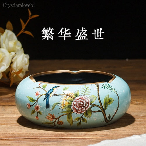 New Style Chinese Retro Ceramic Large with Lid Ashtray Modern Minimalist Creative Luxury Living Room Decoration Coffee Table