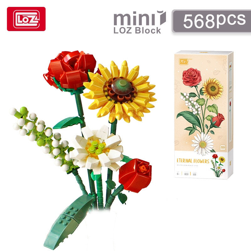 Building Block Bouquet 3D Model Toy Home Decoration Plant Potted Chrysanthemum Rose Flower Assembly Brick Girl Toy Child Gift