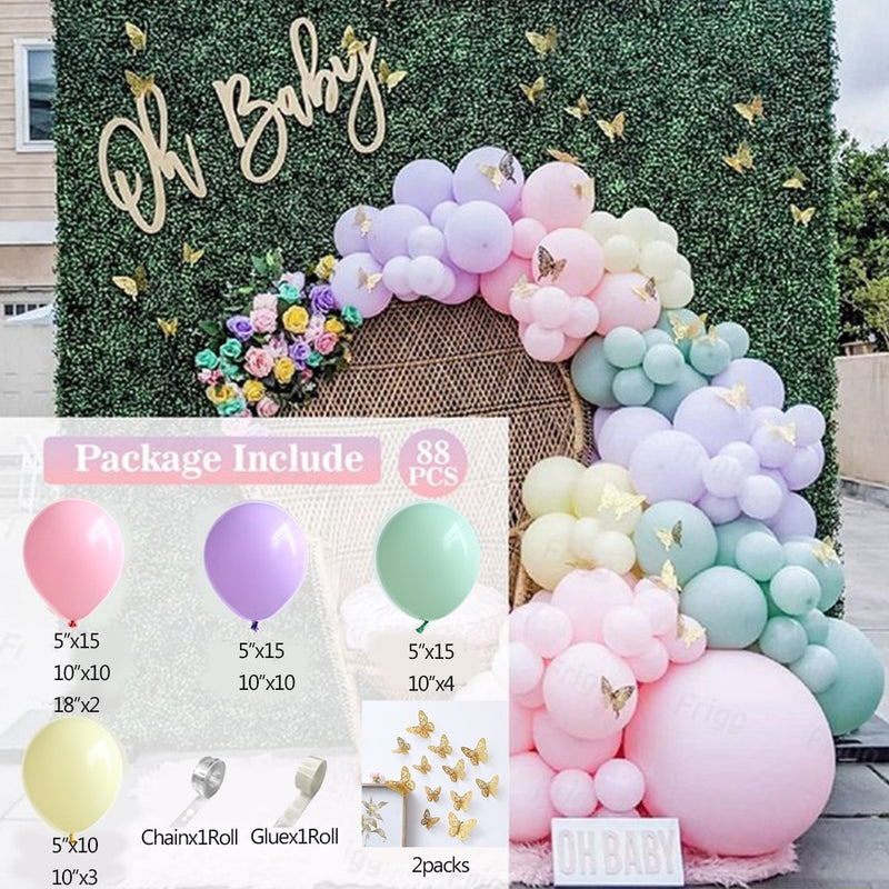 Kit de arco de guirnalda de globos rosa caliente, pegatinas de mariposa, globos de látex de oro rosa cromado para cumpleaños, boda, decoración de fiesta de bienvenida de bebé