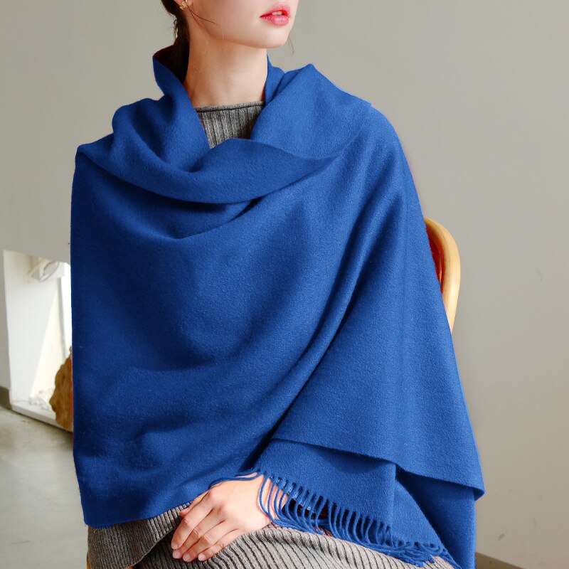 Bufanda de lana de 100% para mujer, chales gruesos de Cachemira con cicatrices de invierno, bufandas de Pashmina de moda para mujer, urdimbres de gran tamaño para mantener el calor, 300g