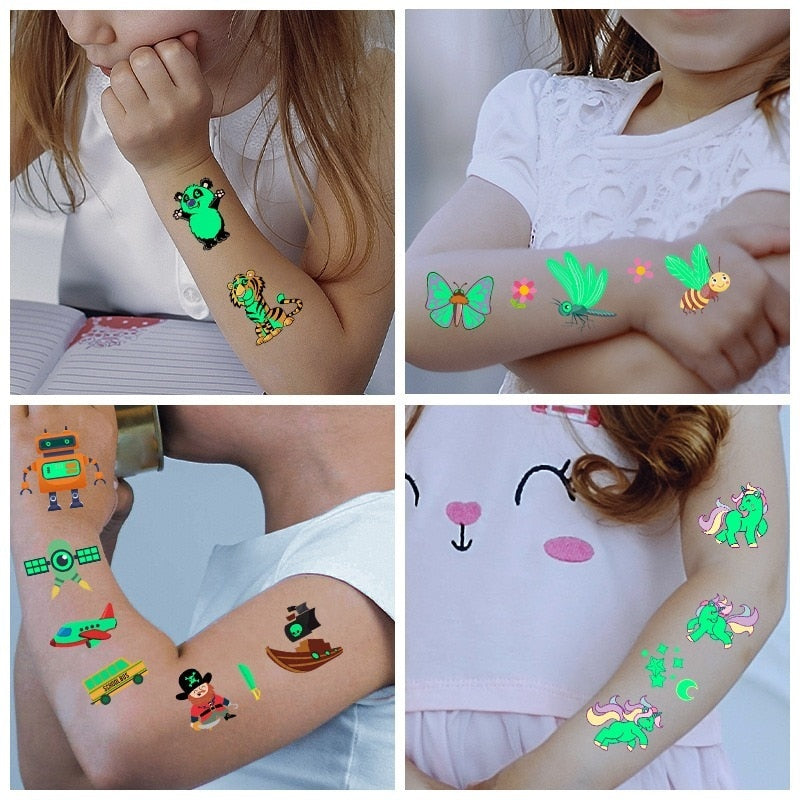 Tattoo-Aufkleber Leuchtendes Kind Kind Temporäre Fake Tattoos Glow Paste auf Gesicht Arm Bein für Kinder Körperkunst Meerjungfrau Aufkleber