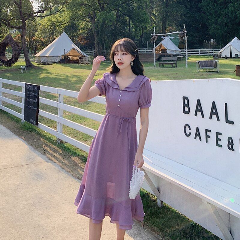 New Fashion Short Sleeve Simple Chiffon Dress for Women Elegant Summer Evening Party Dress Beach Holiday Long Dress Robe 22170