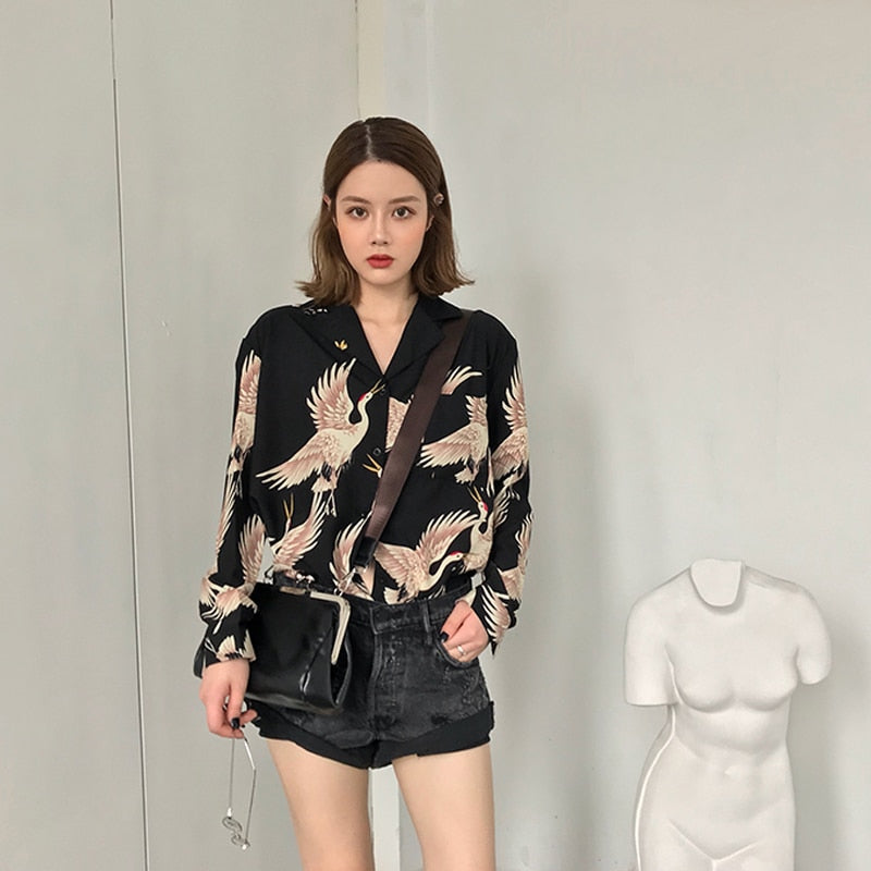 Vintage Printed Fashion Women Blouses 2022 women Long Sleeve Shirts print Chiffon blouse women ladies Loose Femme top 0845 30