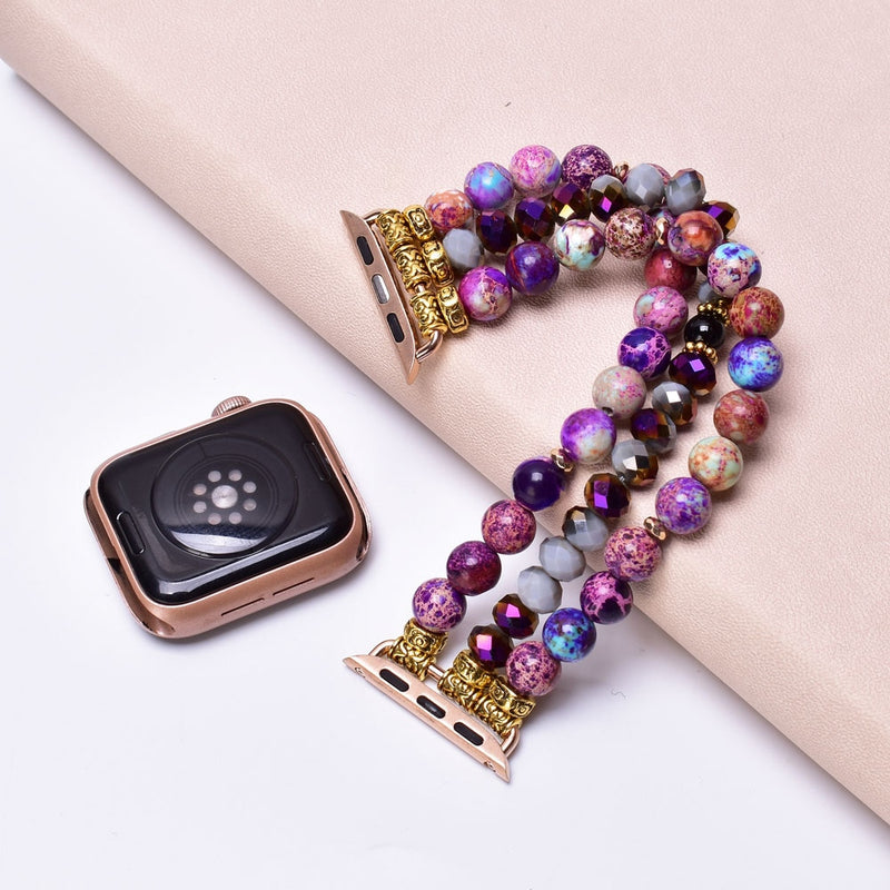 Natural Stone Crystal Apple Watch Band 38mm 40mm 41mm 42mm 44mm 45mm Smartwatch Wrist Bracelet Strap for Iwatch Series 1-SE