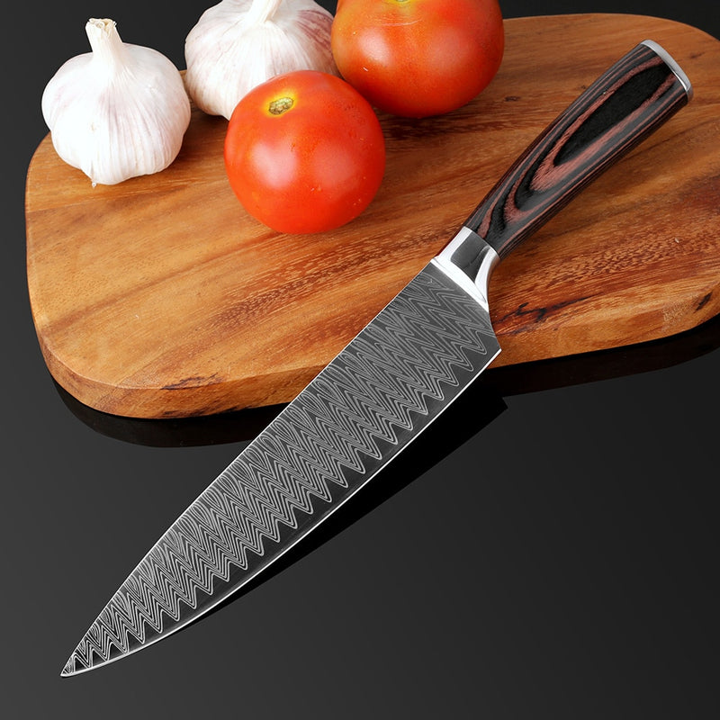 XITUO 8 "cuchillo de Chef profesional japonés de acero inoxidable Santoku cocina Damasco láser patrón vegetal rebanada carne cuchilla CN