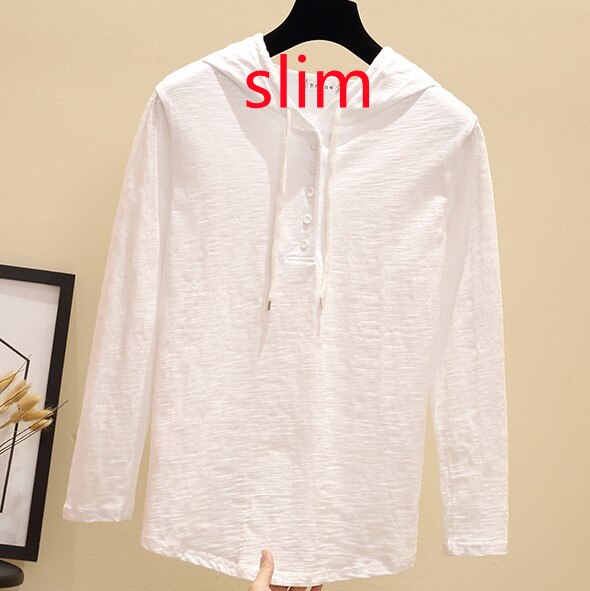 S-2XL Bamboo Cotton Oversize Hoodie White T Shirt Women Hooded Long Sleeve T Shirts white Casual Female Tee Tops Maxi Summer