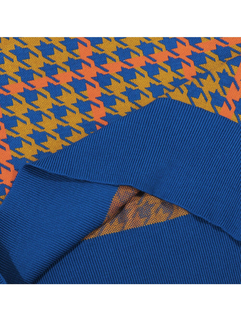 Vintage Women Sweater Vest 2022 New Splice Color Plaid Sleeveless Round Neck Autumn Winter Female Knitted Vest Blue