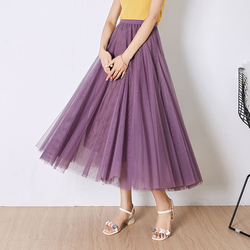 OHRYIYIE Beige Pink Maxi Long Skirt Spring Autumn Womens 2023 New Summer Tulle Skirt Party Mesh A-line Skirts Female Jupe Longue