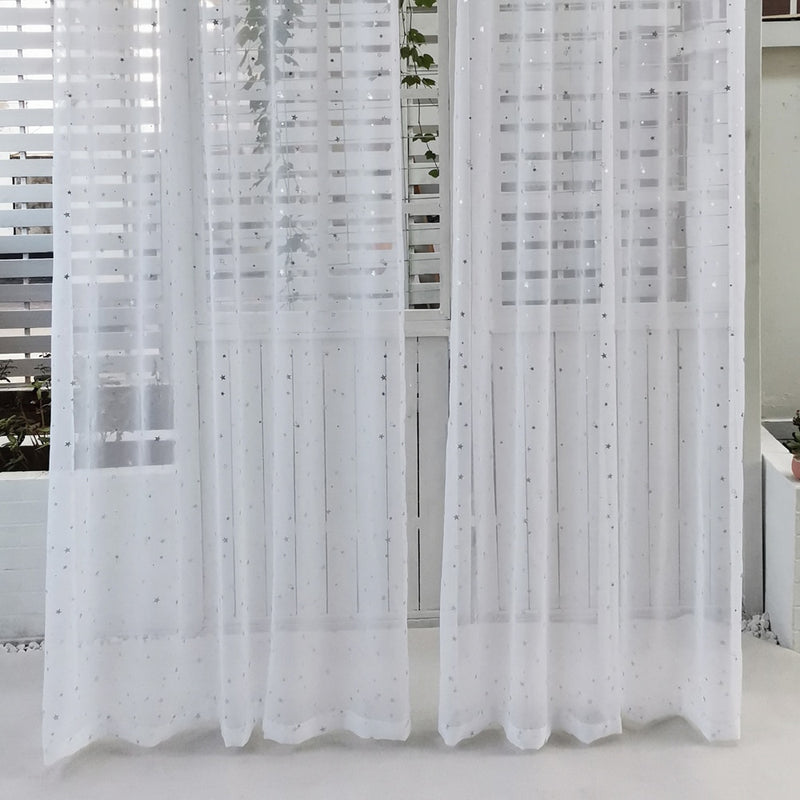 White Shiny Sliver Stars Tulle Curtains For Kids Room Modern Cute All-Match Voile Window Treatment Sheers for Living Room WP234C