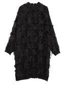 [EAM] 2022 New Spring Autumn Stand Collar Long Sleeve Perspective Black Loose Tassels Big Size Dress Women Fashion Tide JI780