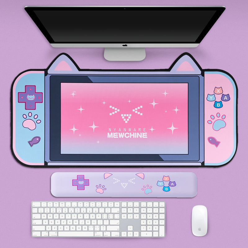 Große Mausunterlage, niedliche Katzenohren, Schreibtischunterlage, verdicken, Computerspiele, rutschfest, rosa Mädchen, Cartoon, super süß für Mädchen, Game Boy, 80 cm x 40 cm