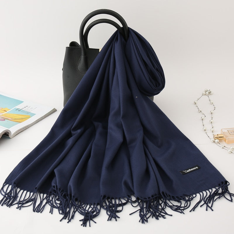 2022 Winter Scarf Solid Thick Women Cashmere Scarves Neck Head Warm Hijabs Pashmina Lady Shawls And Wraps Bandana Tassel
