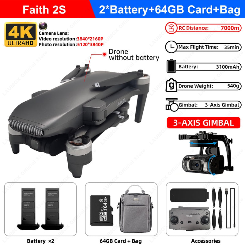 LAUMOX Faith 2S Drohne 4K Professionelle GPS HD Kamera 3-Achsen Gimbal Quadcopter 35min Flug RC 7KM SG906 Max2 X8Mini F11S 4K PRO
