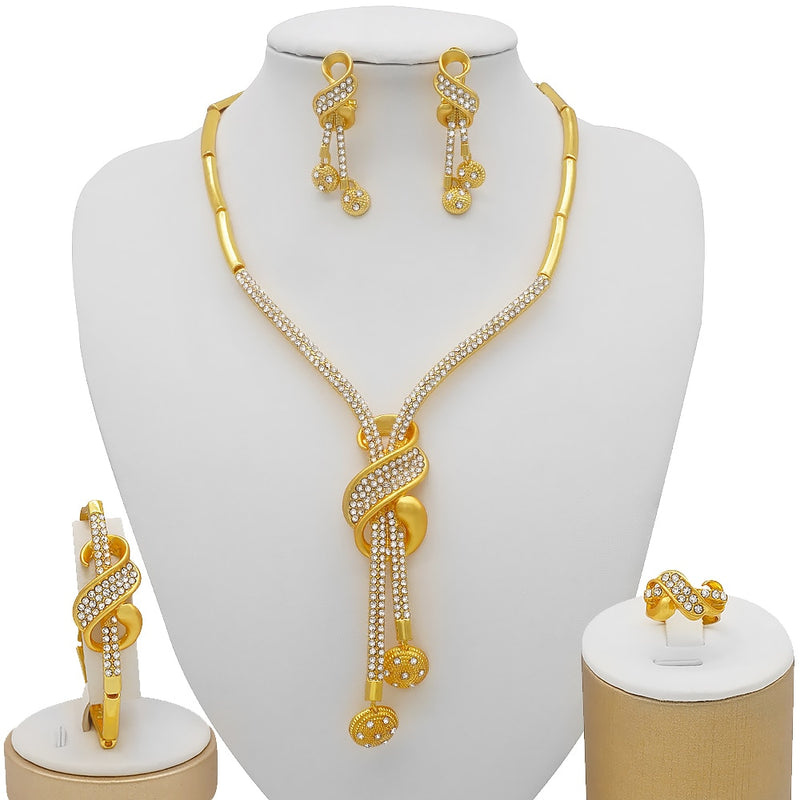 Dubai Schmuck Sets Gold Farbe Halskette &amp; Ohrring Set für Frauen Afrikaner Frankreich Hochzeit Schmuck Äthiopien Brautgeschenke