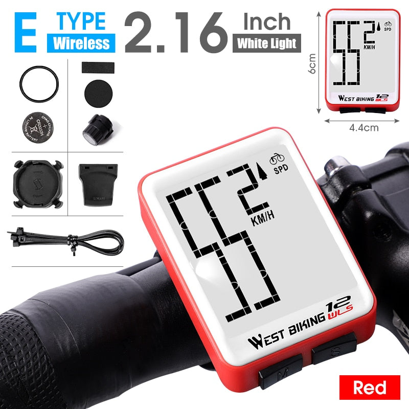 WEST BIKING Cycling Speedometer Digital Large Screen Waterproof LCD Backlight Wireless and Wired Bike Odometer Bicycle Computer