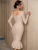 Adyce 2022 New Autumn Winter Women Apricot Bodycon Bandage Dress Sexy Mermaid Long Sleeve Lady Club Celebrity Runway Party Dress