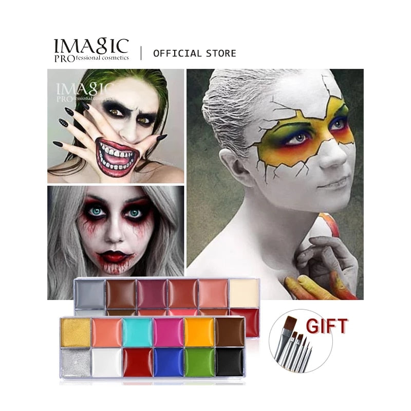 IMAGIC 12 Farben Flash Tattoo Gesicht Körperfarbe Ölgemälde Kunst Verwendung in Halloween Party Kostüm Beauty Makeup Tool