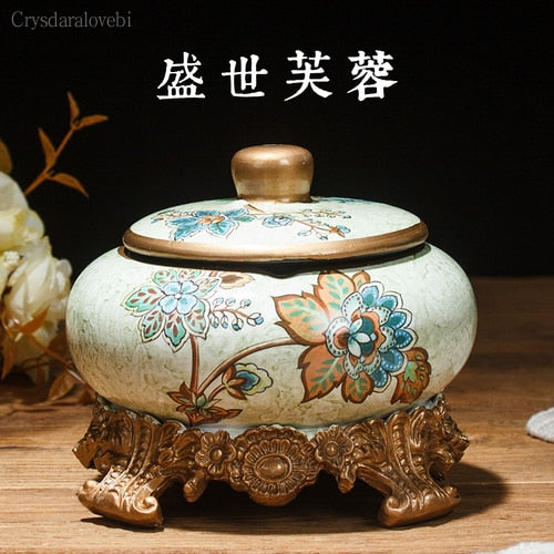 New Style Chinese Retro Ceramic Large with Lid Ashtray Modern Minimalist Creative Luxury Living Room Decoration Coffee Table