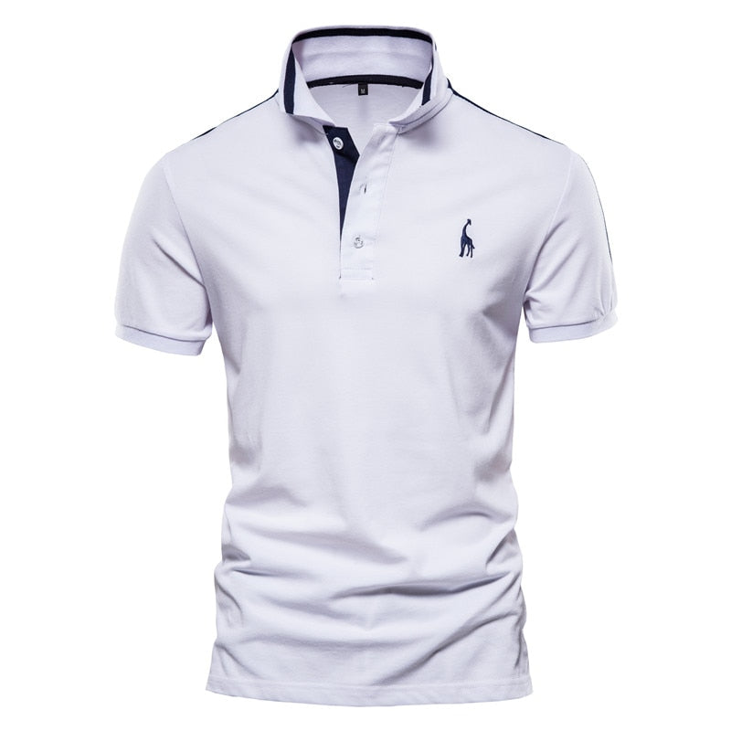 2021 nueva camiseta POLO de algodón de verano para hombre, camiseta Polo bordada de marca de jirafa para hombre, polos de manga corta de estilo inglés para hombre de alta calidad
