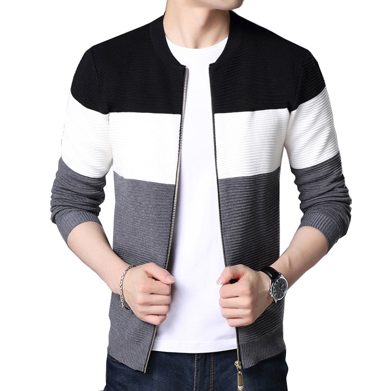 BROWON 2022 Autumn Men New Casual Cardigan Sweater Jumper Men Winter Fashion Striped Pockets Knit Outwear Coat Sweater Men