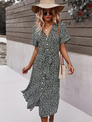 Spring Summer Ladies Bandage Dress Women Casual Medium Long Sleeve Button Floral Print Holiday Style Chic Dress Female 2022 New