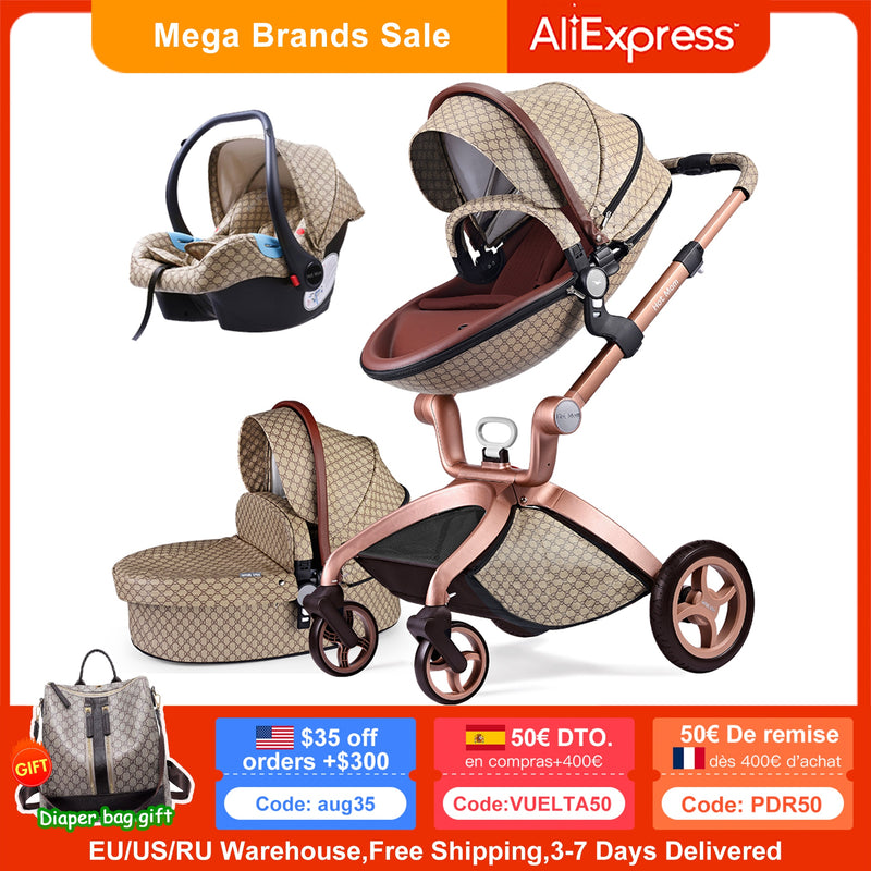 Baby Stroller 3 in 1,Hot Mom travel system High Land-scape stroller with bassinet  Folding Carriage for Newborns baby,F22