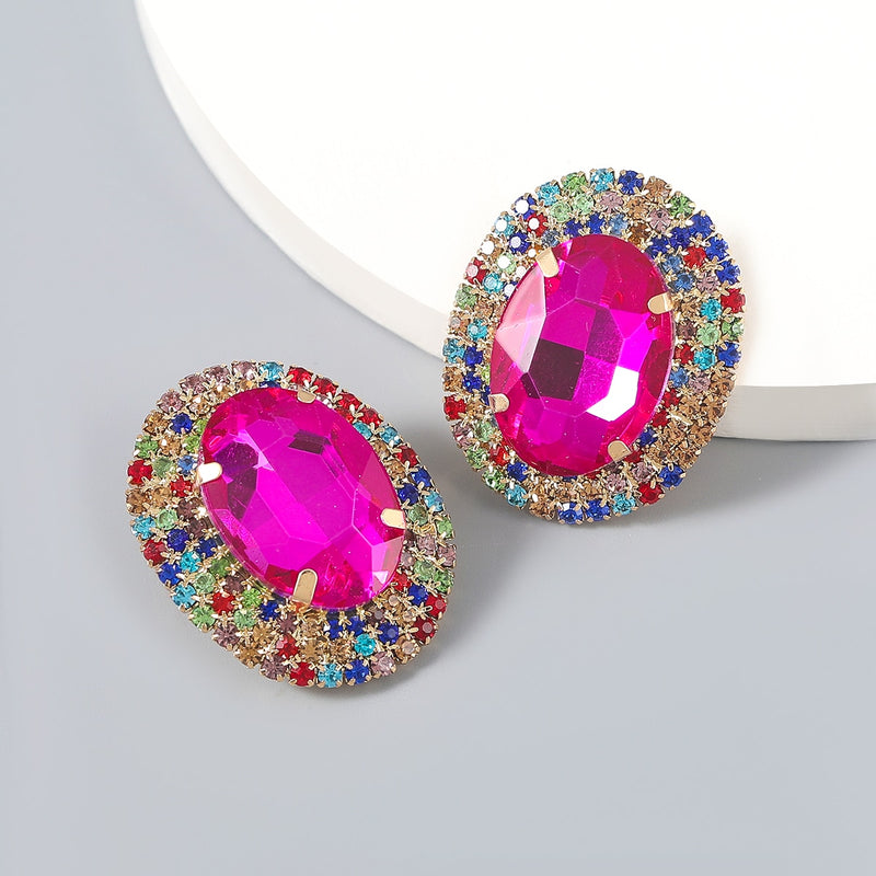 Pauli Manfi New Fashion Women Rhinestone Multicolor Earrings Elegant Ladies Personality Super Large Stud Earrings