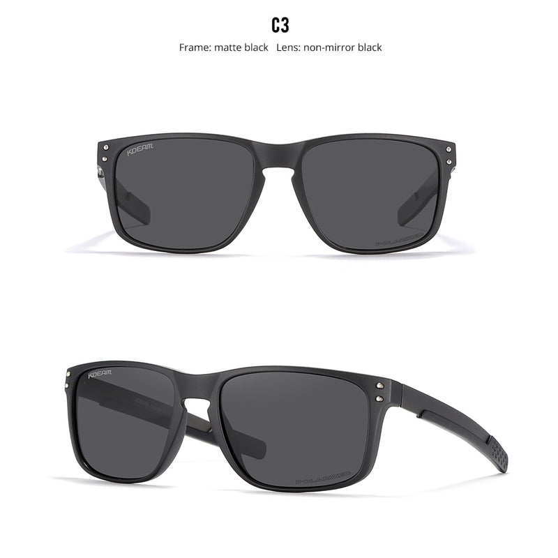 KDEAM Rectangular Polarized Sunglasses Men Outdoor Driving Sun Glasses Man TR90 Flexible Frame Mix Stainless Steel Temple