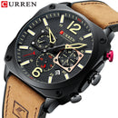 Marca CURREN, relojes de pulsera de cuarzo marrón de lujo para hombre, reloj de cuero con esfera cronógrafo luminosa para hombre, reloj deportivo informal