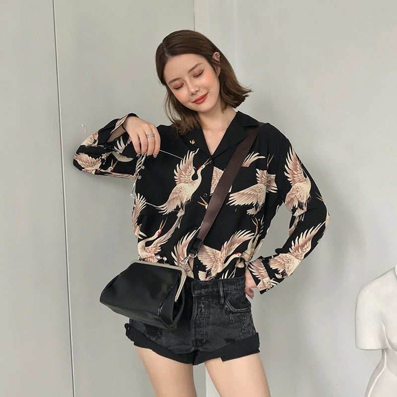 Vintage Printed Fashion Women Blouses 2022 women Long Sleeve Shirts print Chiffon blouse women ladies Loose Femme top 0845 30