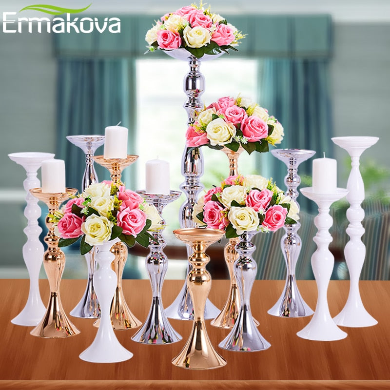 ERMAKOVA Candle Holders Stand Column Candlestick Event Road Lead Flower Vase Rack Table Wedding Centerpieces Party Dinner Decor