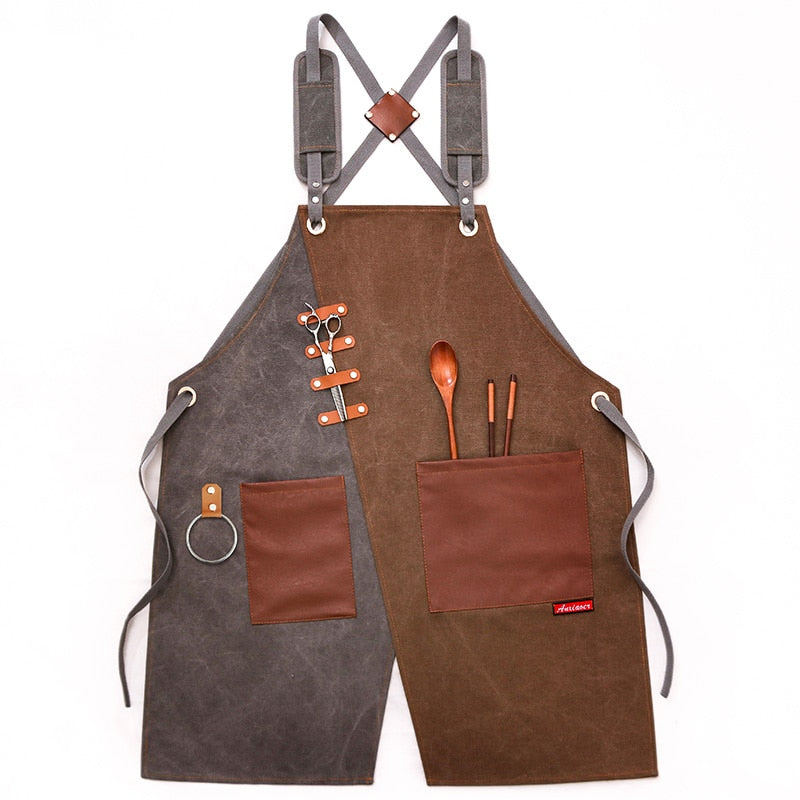 New Durable Goods Heavy Duty Unisex Canvas Work Apron with Tool Pockets Cross-Back Straps Adjustable For Woodworking Painting