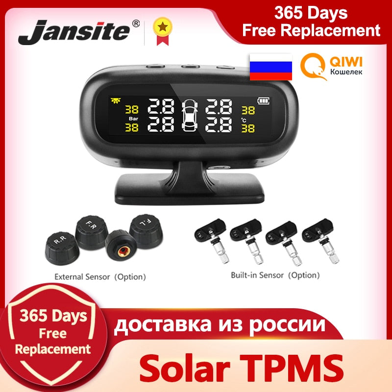 Jansite Original Solar TPMS Reifendruck-Alarm-Überwachungssystem Anzeige Intelligente Temperaturwarnung Kraftstoff sparen 4 Sensoren
