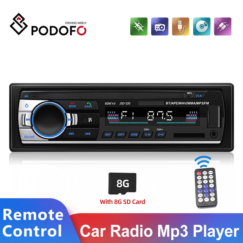 Podofo Autoradio Stereo Player Digital Bluetooth MP3 Player JSD-520 60Wx4 FM Audio Stereo Musik USB/SD mit In Dash AUX Eingang