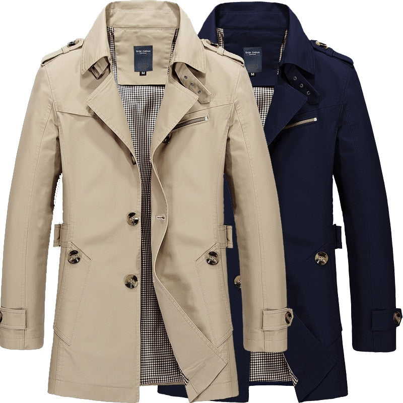 Chaqueta de negocios para hombre, moda de primavera, chaquetas cortavientos largas de algodón para hombre, abrigo informal para hombre, gabardina nueva de otoño 2022, prendas de vestir