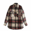 Autumn Winter Plaid Jackets Wool Blend Coat Fashion Button Thick Vintage Casual Office Warm Overshirt Ladies Outwear Chic Tops