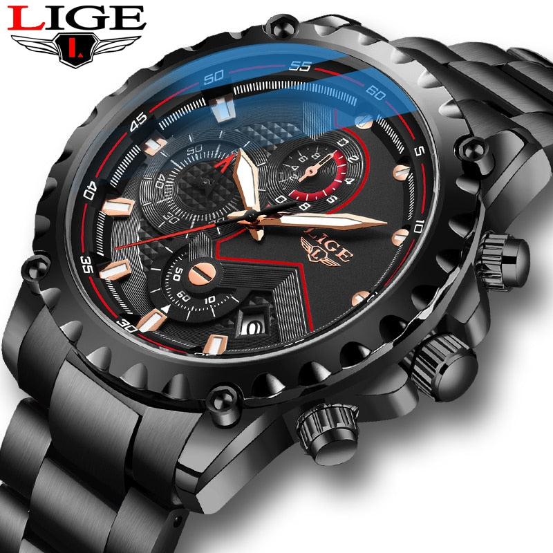 LIGE New Mens Watches Stainless Steel Watch For Men Waterproof Luminous Quartz Watch Men Business Date Clock Relogio Masculino