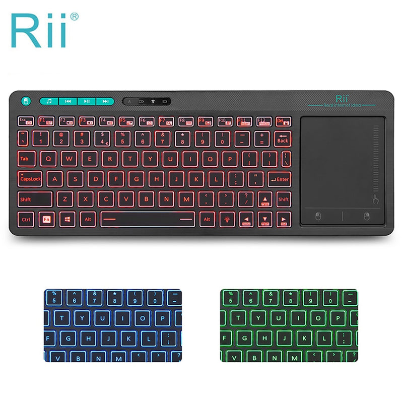 Rii K18 Plus Wireless Multimedia English Russian French Hebrew Keyboard 3-LED Color Backlit with Multi-Touch for TV Box,PC