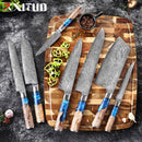 Juego de cuchillos de cocina XITUO, acero de Damasco VG10, cuchillo de Chef, cuchillo para pelar pan, resina azul y mango de madera de Color, juego de 1-7 Uds.