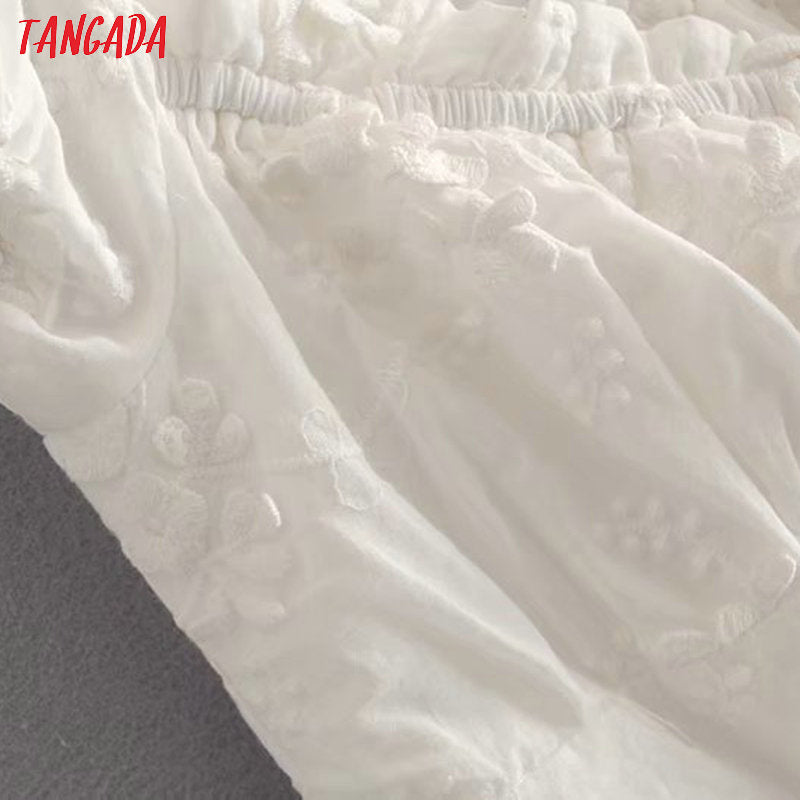 Tangada moda mujer blanco bordado algodón vestido estilo francés manga corta señoras verano playa vestido vestidos 1T17