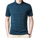 BROWON Fashion gestreiftes Herren-T-Shirt Sommer dünn atmungsaktiv Umlegekragen Herren-Tees Kurzarm Business Arbeit Übergrößen-Oberteile