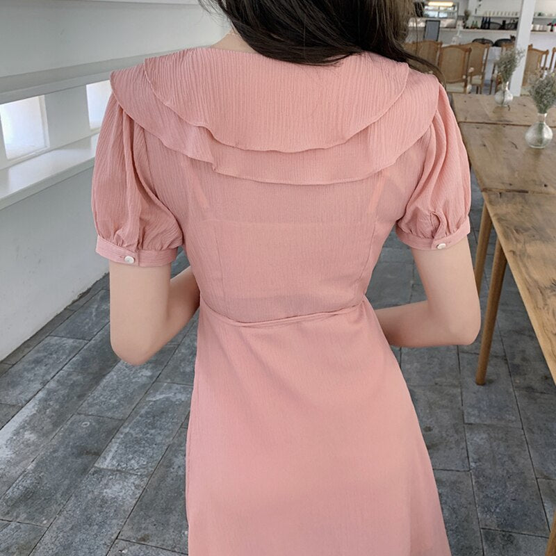 New Fashion Short Sleeve Simple Chiffon Dress for Women Elegant Summer Evening Party Dress Beach Holiday Long Dress Robe 22170